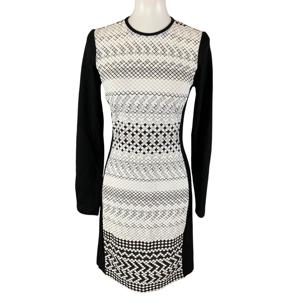 Shoshanna Geometric Knit Bodycon Stretch Long Sleeve Cocktail Dress 6